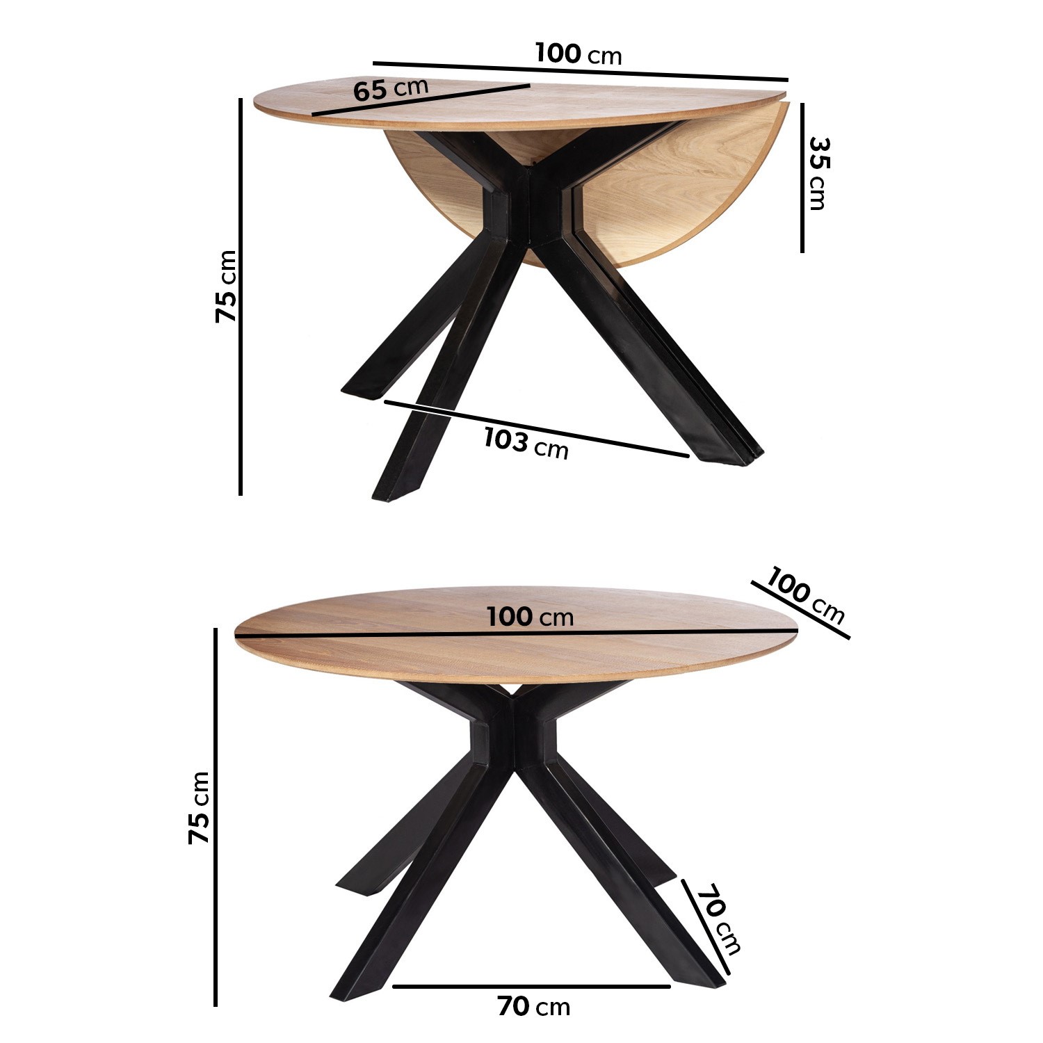 Read more about Small light oak drop leaf space saving round dining table seats 2-4 carson